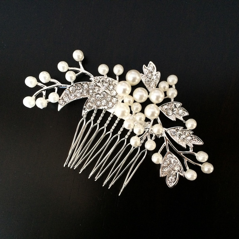 Peine de pelo de la boda, peine del pelo de la novia de la perla, accesorios del pelo de la novia, accesorios del pelo de la boda, peine del pelo del cristal, peine vintage, joyería de la novia imagen 3