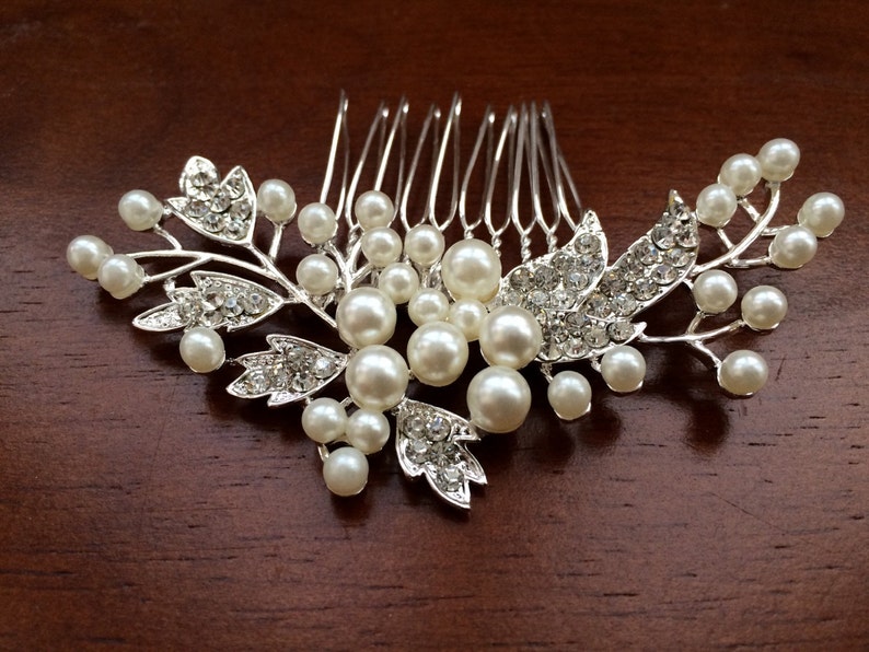 Peine de pelo de la boda, peine del pelo de la novia de la perla, accesorios del pelo de la novia, accesorios del pelo de la boda, peine del pelo del cristal, peine vintage, joyería de la novia imagen 2