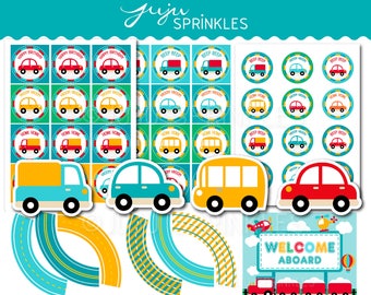 Transportation Party Decoration, Car Cupcake Toppers, Car Birthday Decoration, Baby Boy Shower Decoration, Train Party, Instant Download