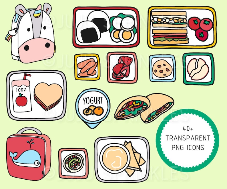 Healthy Food Clipart Cute Food Illustrations Lunchbox Food Stickers Instant Download PNG image 2