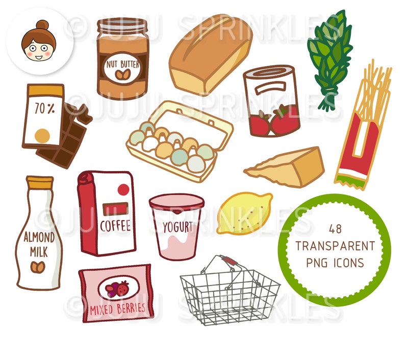 Grocery Shopping Clipart Cute Vegetable Illustrations Produce Stickers Instant Download PNG image 2