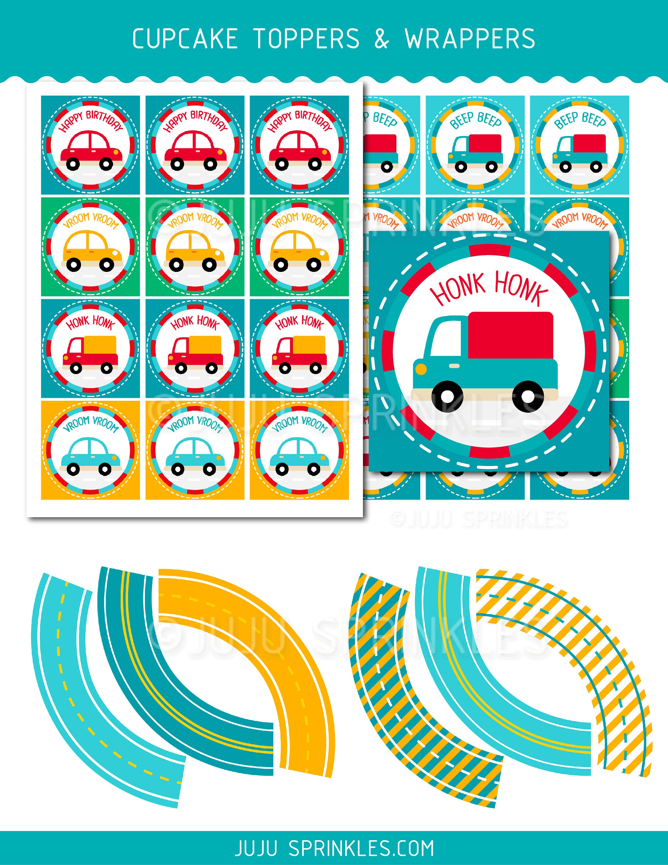 Transportation Party Decoration, Car Cupcake Toppers, Car Birthday ...