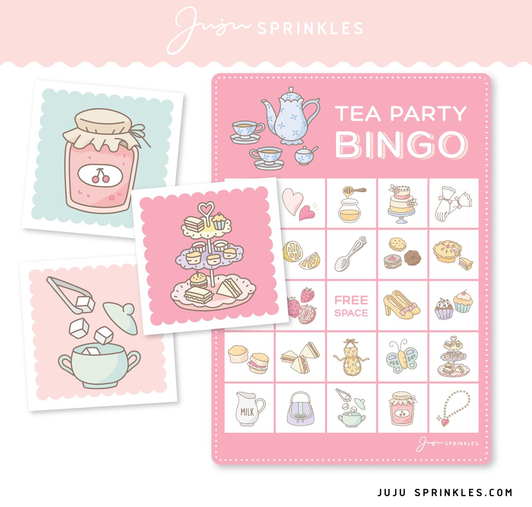 Tea Party Bingo Printable Party Game | Tea Party Flashcards | Tea Party ...