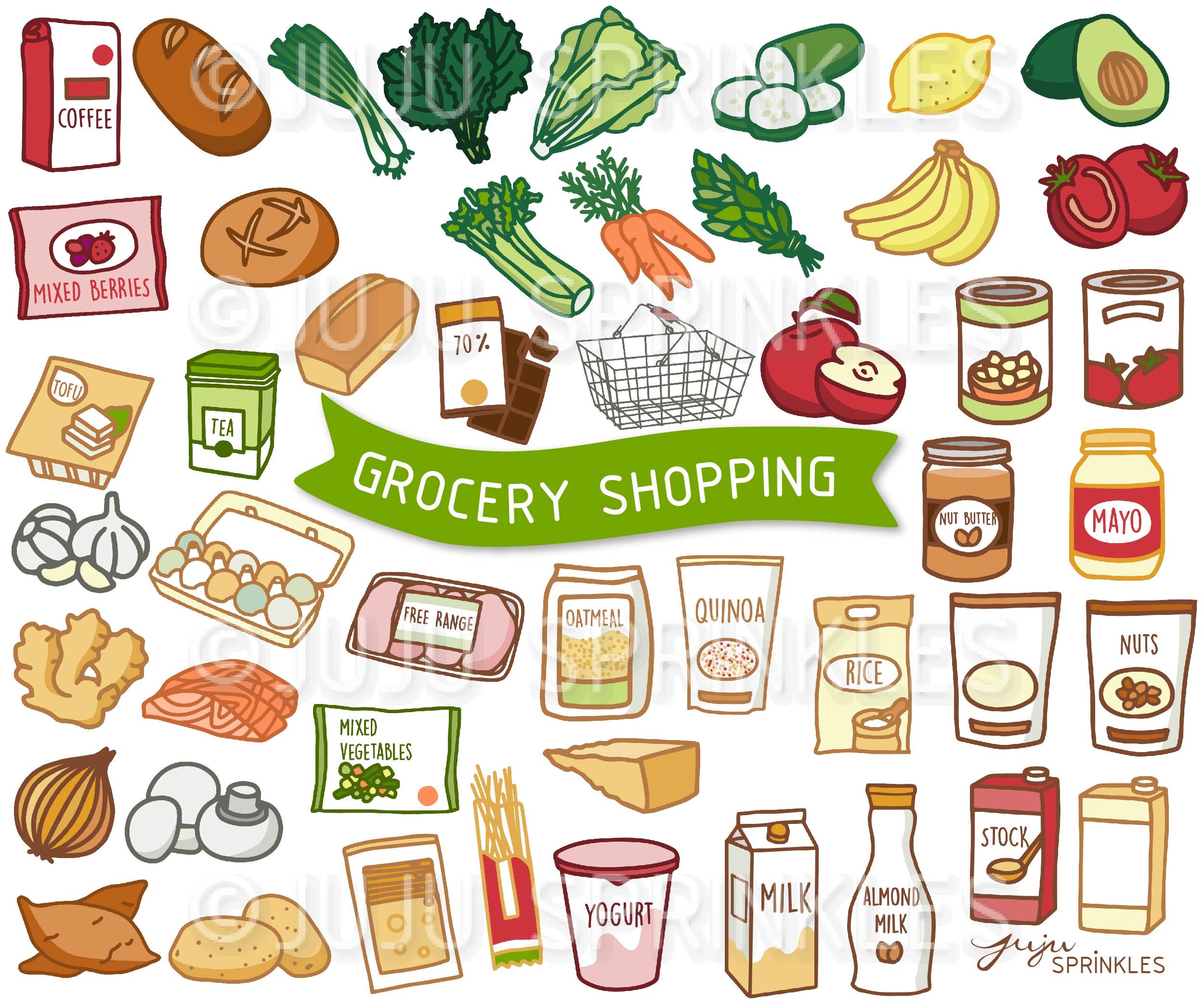 Grocery Shopping Clipart Cute Vegetable Illustrations Produce ...