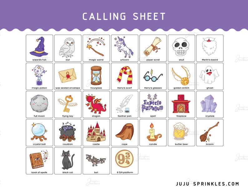 wizard bingo wizard printable party game harry potter etsy