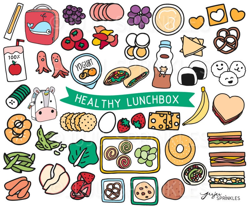 Healthy Food Clipart Cute Food Illustrations Lunchbox Food Stickers Instant Download PNG image 1