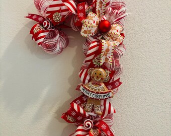 Gingerbread Kisses Christmas Wreath: Candy Cane & Plaid Ribbons - Etsy