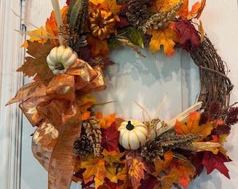Farmhouse Fall Grapevine Wreath: Pumpkins