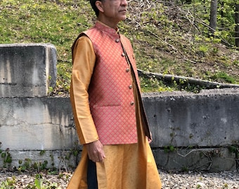 Gilet indien, gilet, couleur pêche corail, col Nehru, formel, marié, vêtements de mariage indien pour hommes, vêtements indiens pour hommes