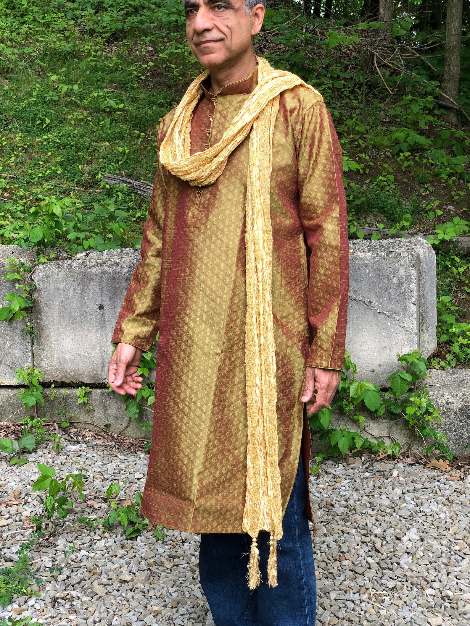 Mens kurta scarf red or gold long traditional tasseled Etsy