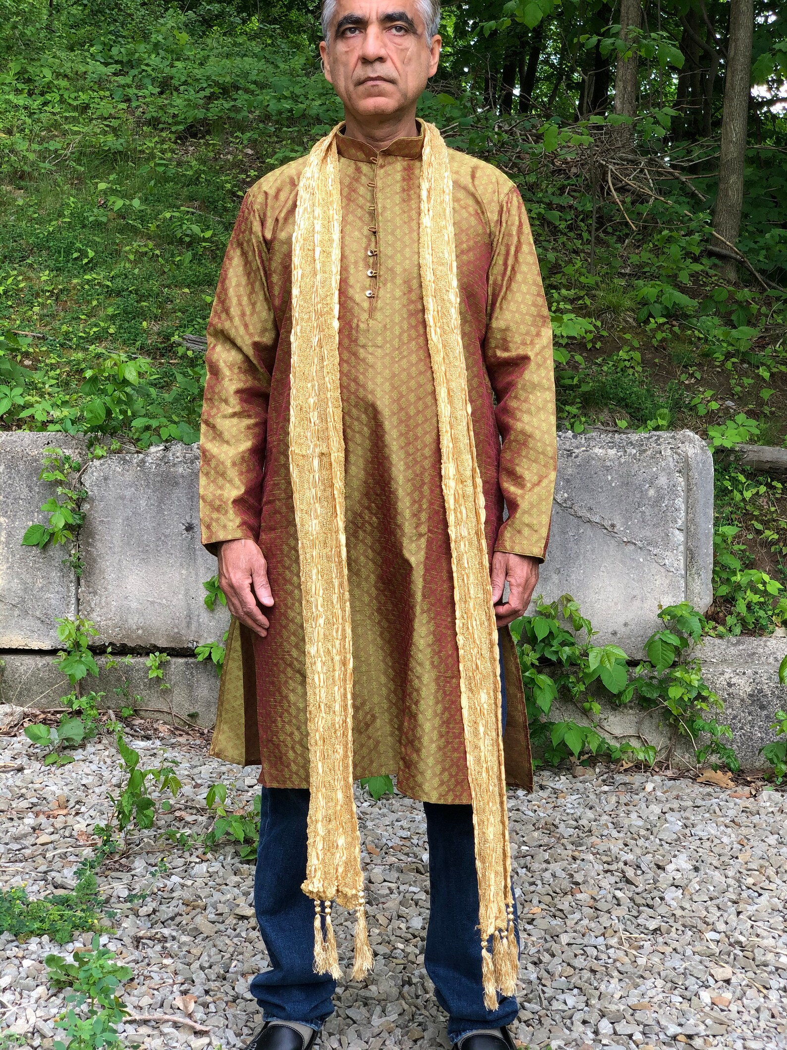 Mens kurta scarf red or gold long traditional tasseled Etsy