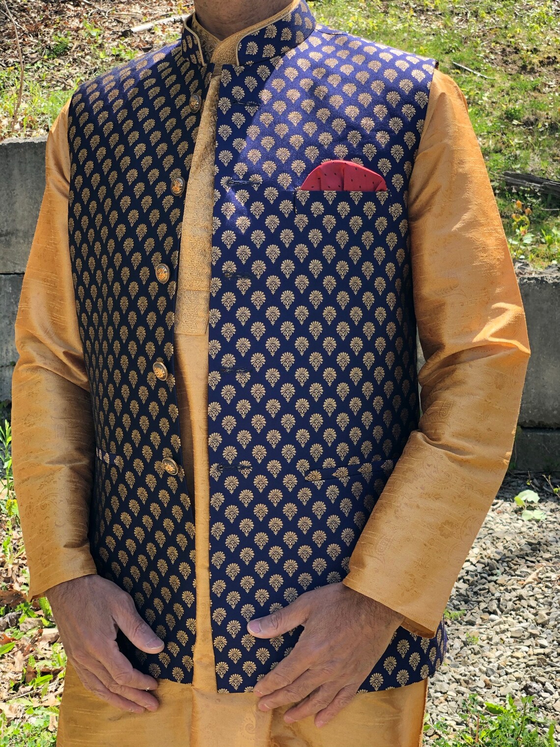 Indian Vest Waistcoat Navy Blue Color Nehru Collar Formal Etsy