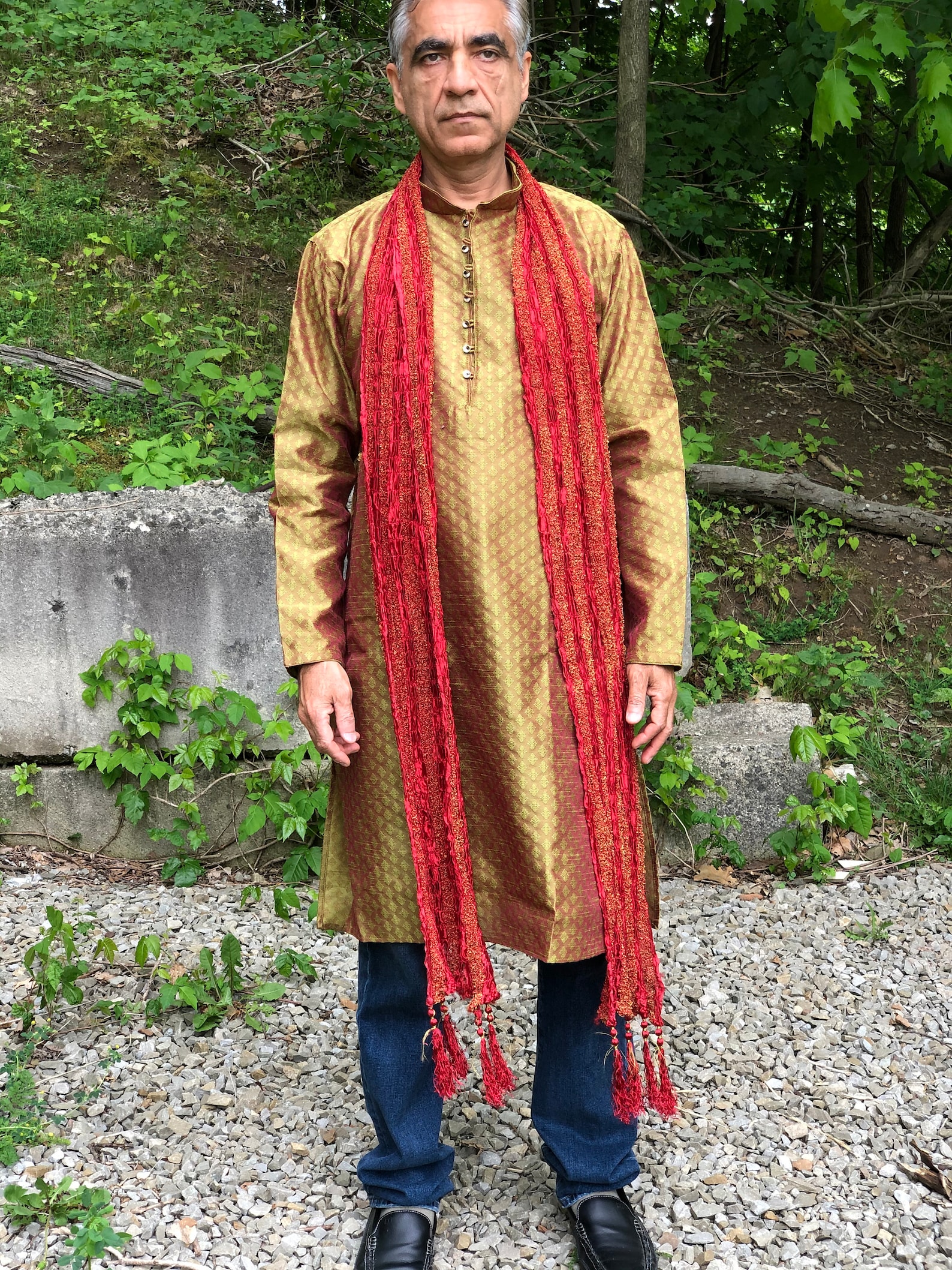 Mens kurta scarf red or gold long traditional tasseled Etsy