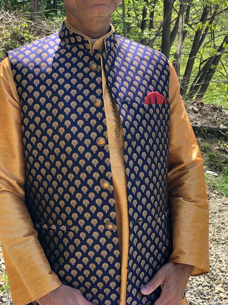 Indian Vest, Waistcoat, Navy Blue Color, Nehru Collar, Formal, Groom ...