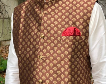 Gilet indien, gilet, couleur marron foncé, formel, marié, vêtements de mariage indien pour hommes, vêtements indiens pour hommes