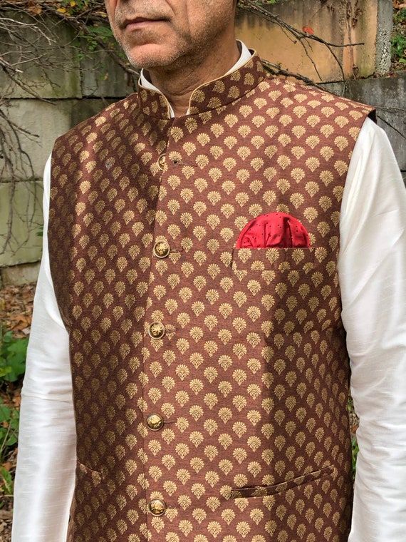 Chaleco indio, chaleco, color marrón oscuro, formal, novio, ropa de boda  india para hombres, ropa india para caballeros -  España