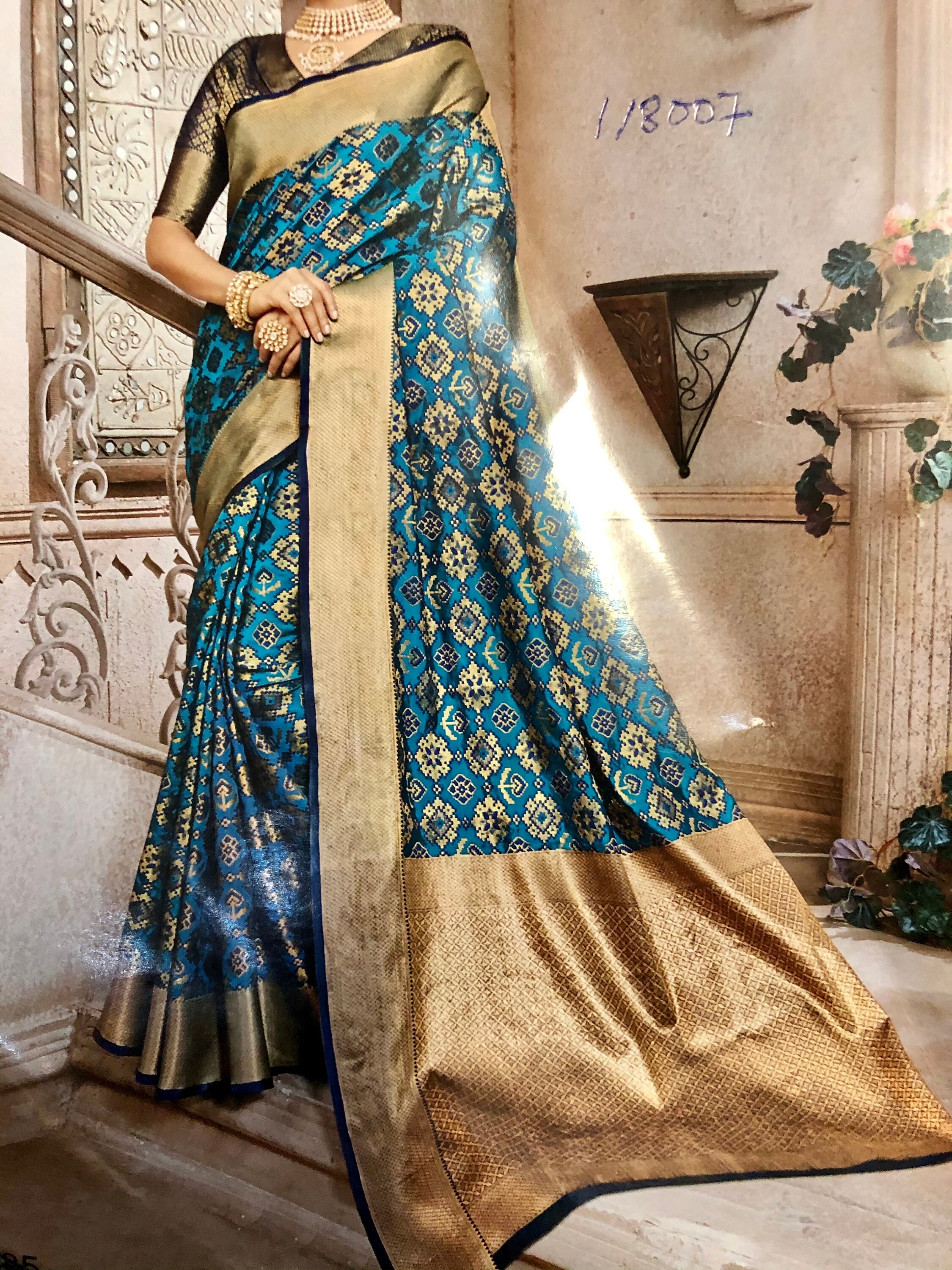 Grand Saree Sari Teal Green and Blue 