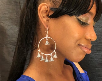 Indian Jewelry, Silver Jhumka Hoops, Chandbali, Indian Earrings, Indian Silver Hoops, Hoop Earrings, Rajasthani, Ghungroo, Indian Bells