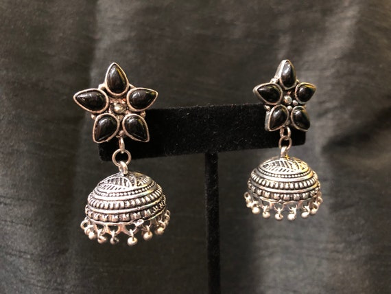 Anyday Jhumka Earrings 1.5 Small to Med Size Oxidized Silver Black Enamel Post Indian Jewelry Banjara Oxidised Silver Indian Earrings Etsy Australia