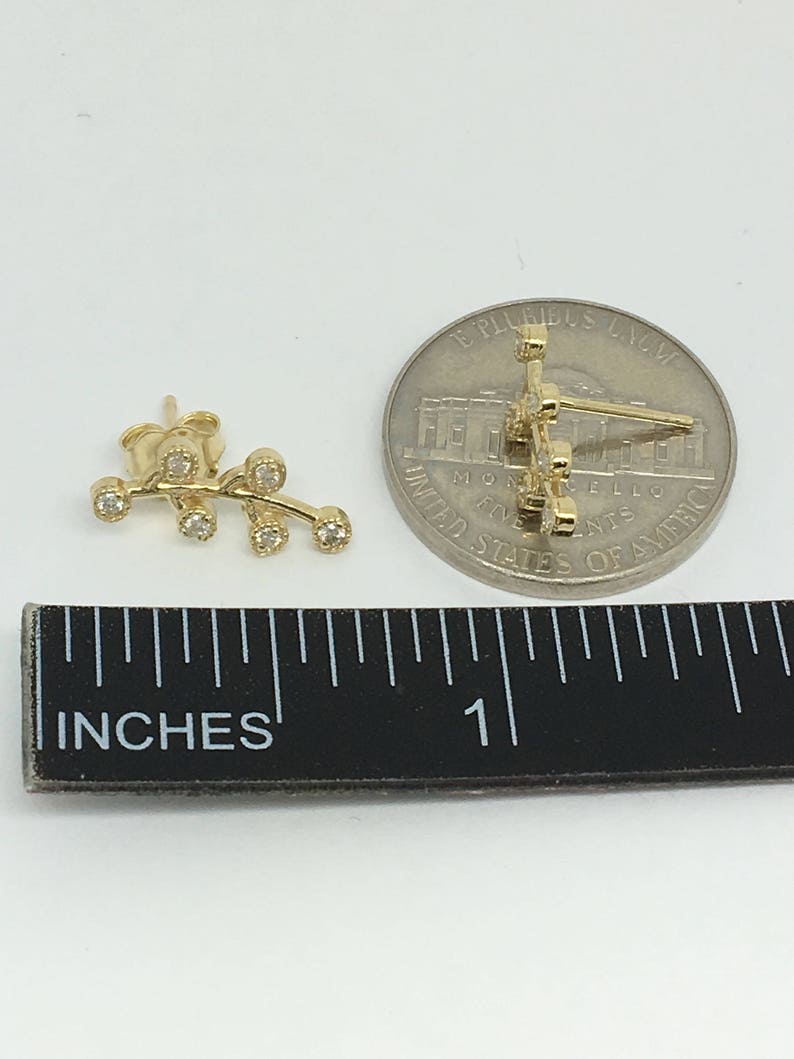 14K Yellow Gold Natural Genuine Diamond Leaves Style Stud Earrings