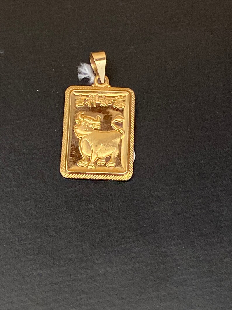 18K Yellow Gold Rectangle Year of the Ox Pendant