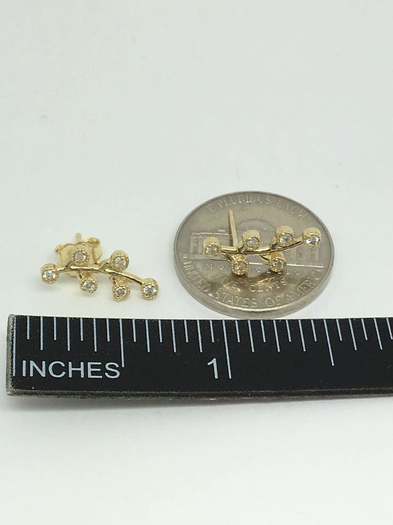 14K Yellow Gold Natural Genuine Diamond Leaves Style Stud Earrings