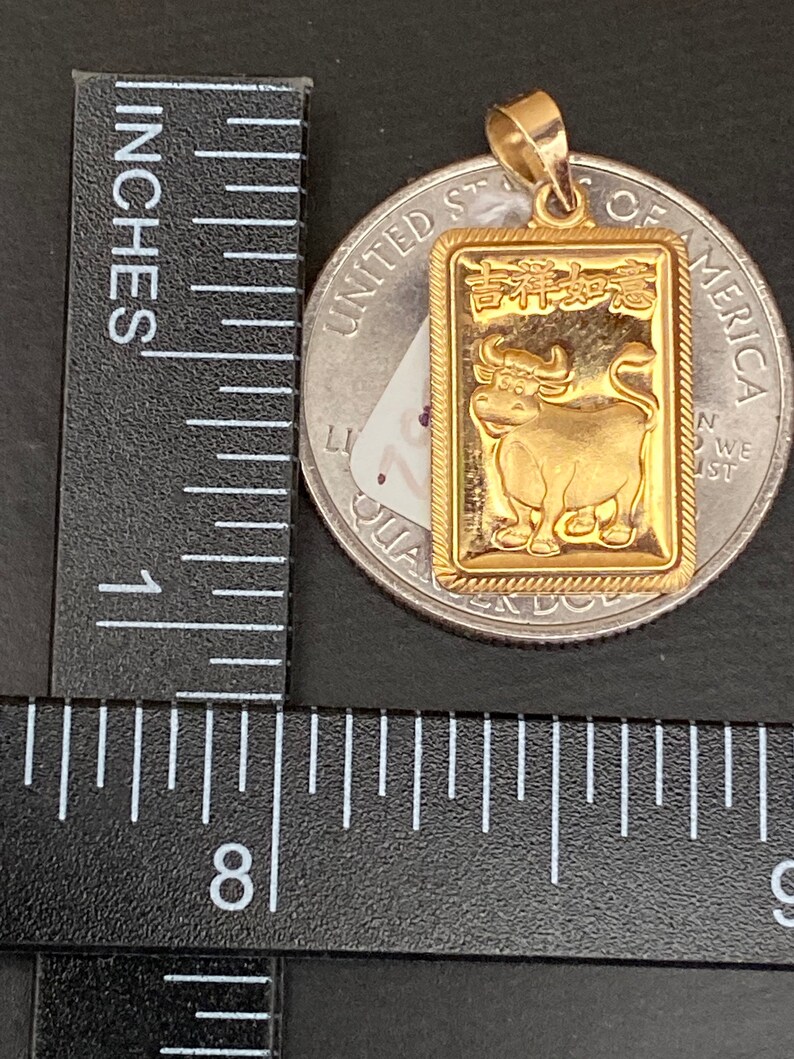 18K Yellow Gold Rectangle Year of the Ox Pendant