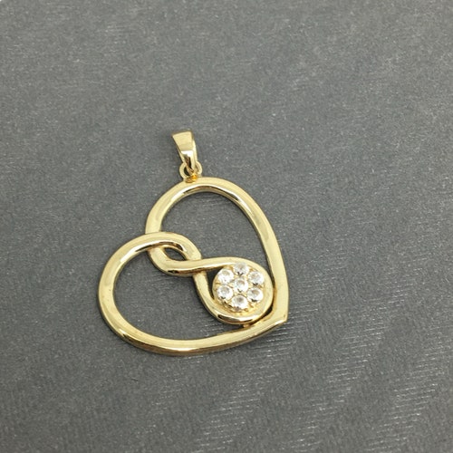 10K Yellow Gold CZ shops Heart Pendant