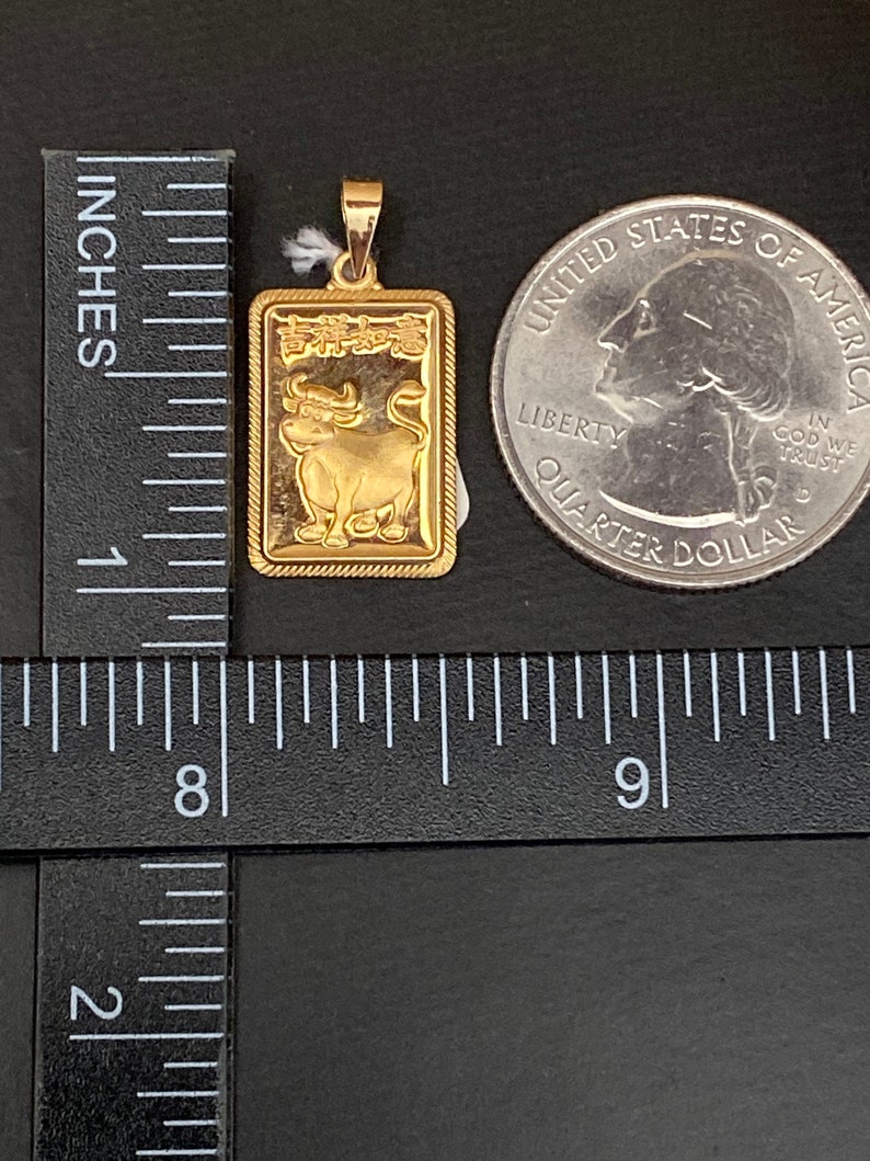 18K Yellow Gold Rectangle Year of the Ox Pendant