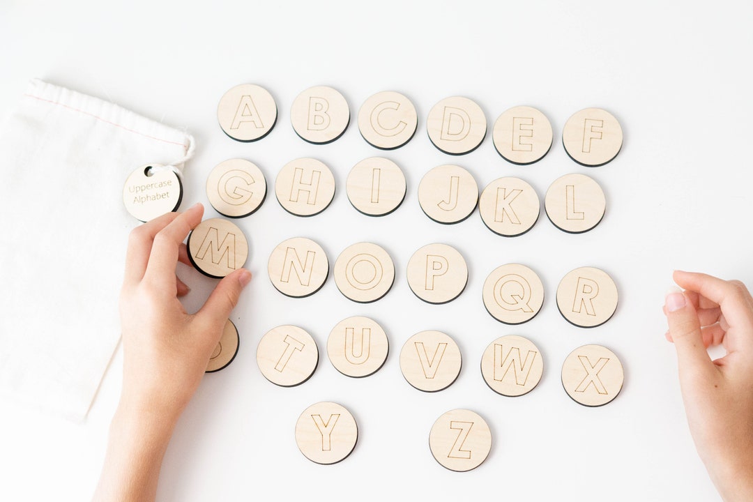 Wood Alphabet Letters Uppercase Letter Tiles Homeschool Teacher Back to ...