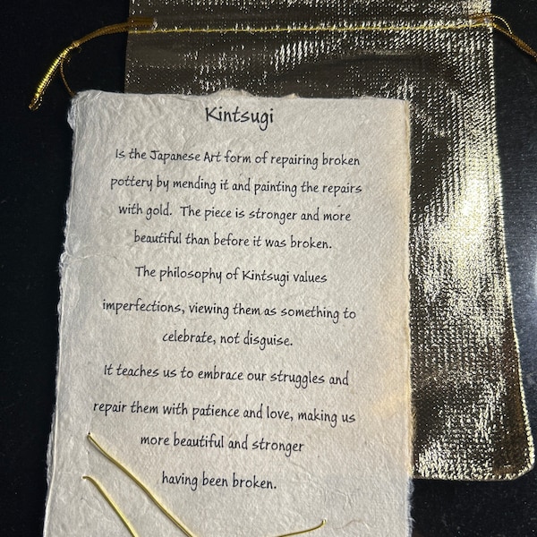 Handmade Kintsugi Card with Gold Bag