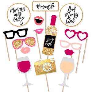 Printable Mom Photo Booth Props - Mom Photobooth Props - Mom Photo Booth - Wine Printable - Bad Moms Club - Mom Group Party - #momlife