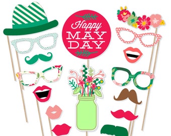 Printable May Day Photo Booth Props - May Day Photobooth Props - Floral Printable Props - Floral Party - May Day Party - May Pole