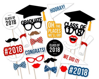 2018 Graduation Photo Booth Props - Class of 2018 Photo Booth Props - 2018 Graduation Photobooth - Printable Graduation Props