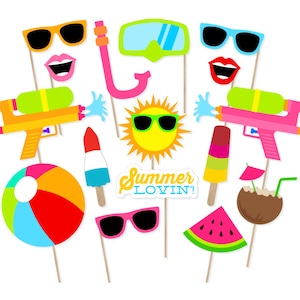 Druckbare Sommer Foto Requisiten - Pool Party Photobooth - Pool Party Geburtstag - Sommer Urlaub Foto Requisiten - Tropische Foto Requisiten