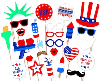 Printable July 4th Photo Booth Props - Independence Day Photo Booth Props - America Photobooth - USA Photo Prop - Murica Prop - Memorial Day