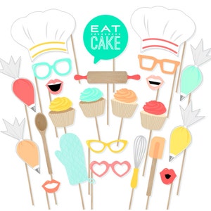 Printable Cupcake Photo Booth Props - Cupcake Photobooth - Baking Photo Booth - Cupcake Photo Props - Baking Birthday Party - Cake Props