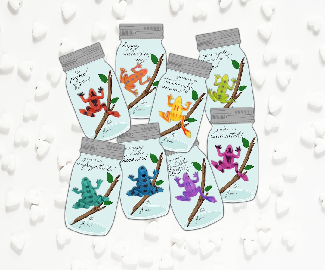 Printable Frog Valentines DIY Class Classroom Valentines Jumping Frog Valentines Kids Valentines