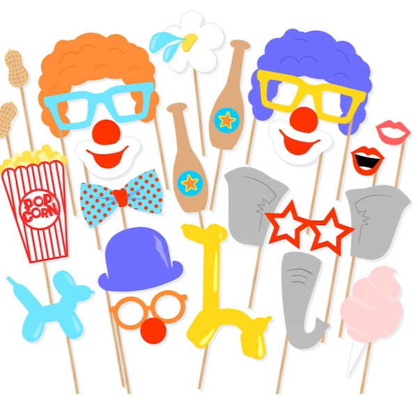 Accessoires imprimables de cabine de photo de cirque - Accessoires d'anniversaire de cirque - Accessoires de photo de clown - Anniversaire de carnaval - Anniversaire de cirque - Anniversaire de clown