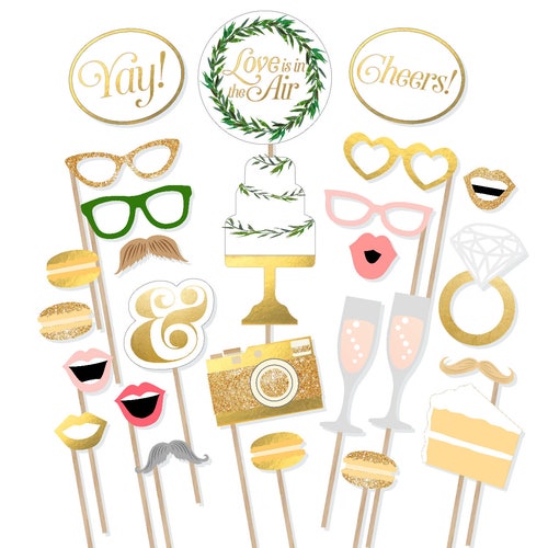 Printable Gold Wedding Photo Booth Props Wedding Photobooth - Etsy