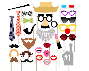 Printable Accessories Photo Booth Props - Accessories Photobooth Props - Photo Booth Extras - Disguises - Funny Photo Props