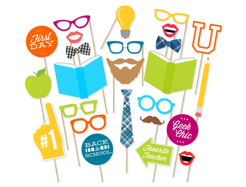 Printable Teacher Photo Booth Props School Photobooth Props Geek Chic ...