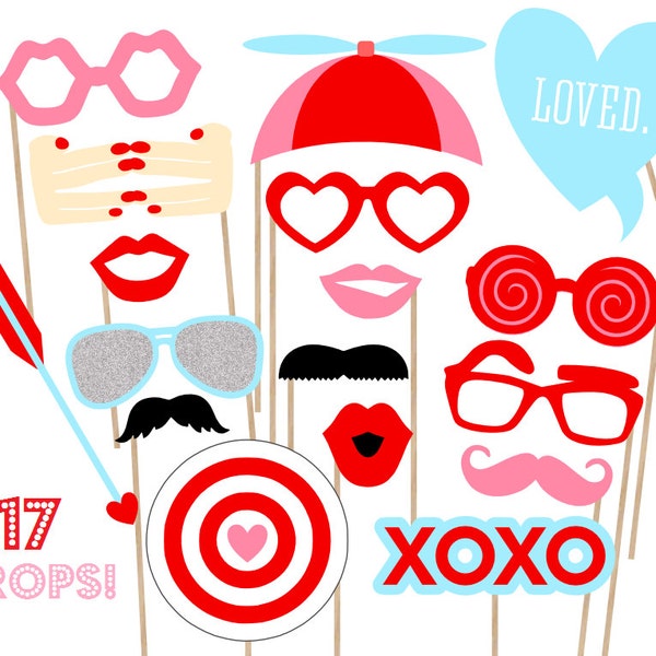 Valentine's Day Photo Booth Props - Valentine's Party - Valentine Photobooth - Printable Valentine's Day Party