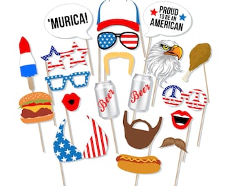Printable 'Murica Photo Booth Props - 4th of July Photo Booth Props - America Photobooth - Patriotic Photo Prop - Merica Prop - Memorial Day