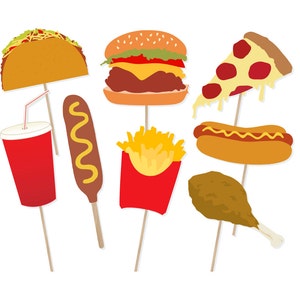 Printable Food Photo Booth Props - Food Photobooth - Burger and Fries Photo Booth - Corndog Prop - Taco Prop - Chicken Prop - Hot Dog Prop