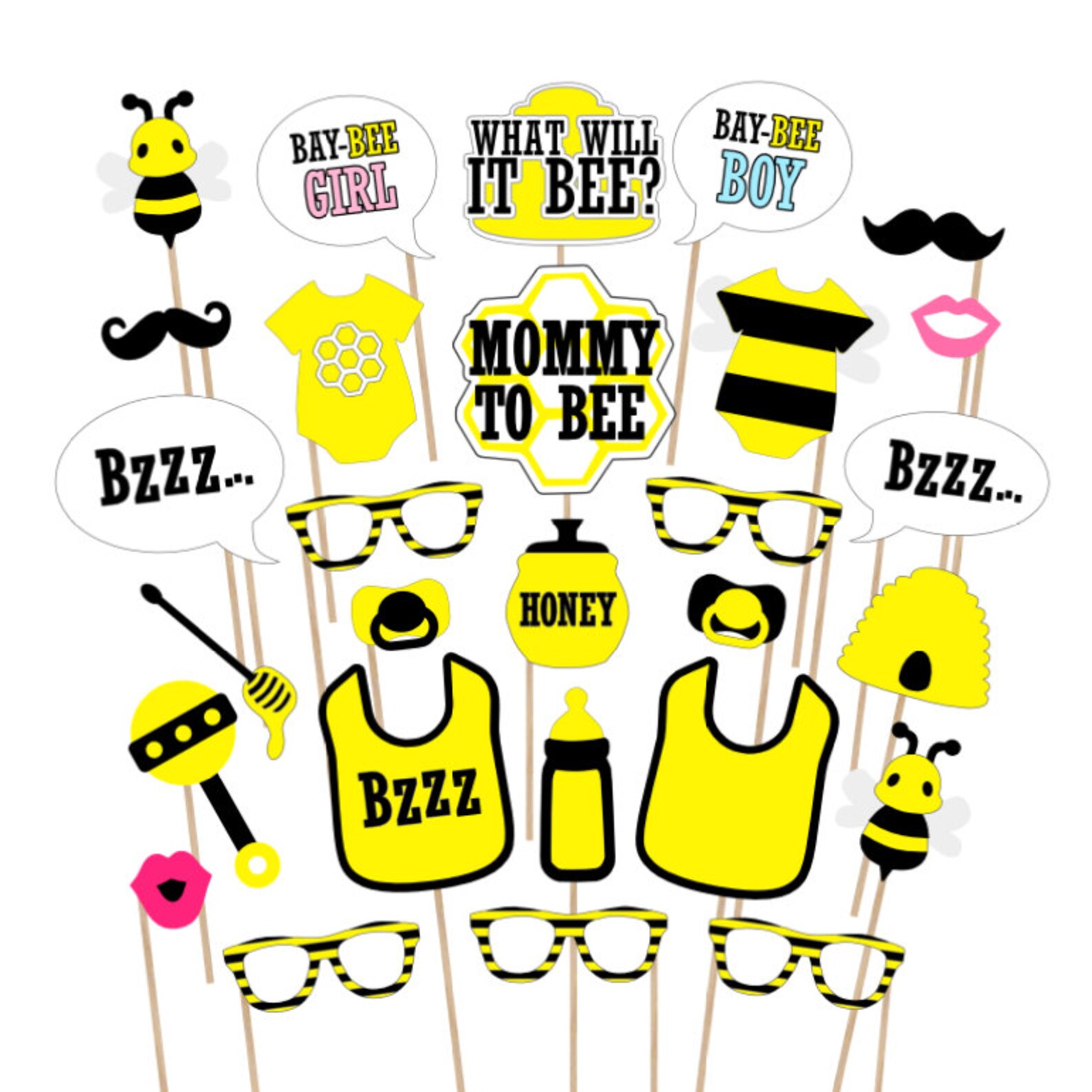 Bee Baby Shower Printable Photo Booth Props - What Will It Bee ...