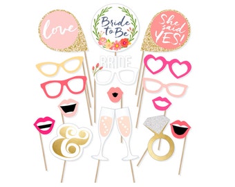 Printable Bridal Shower Photo Booth Props - Bride Photobooth Props - Bachelorette Printable Props - Bachelorette Party - Blush Gold Pink Set