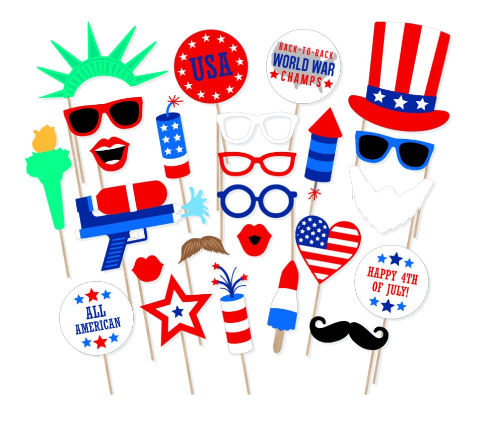 Printable July 4th Photo Booth Props Independence Day Photo Booth Props America Photobooth USA Photo Prop July Fourth Memorial Day