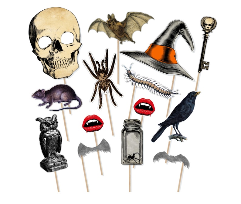 Printable Vintage Halloween Photo Booth Props Halloween Etsy