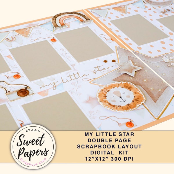Digital Kit Scrapbook Layout, All Elements and Patterns to make this Double Page Scrapbook Layout, Inspiration, Idea, Step by Step Process